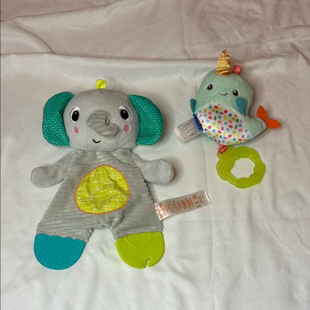 NWOT Gray Elephant & Mint Narwhal Baby Teething Toy Set